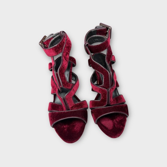 Antonio Melani Avett Red Wine Velvet Leather Gladiator Heels Whimsigoth Sexy 7.5 - Picture 2 of 8